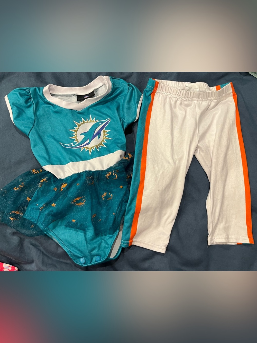 NFL Miami Dolphins Baby Teal Logo Bodysuit Dress and White Side-Striped Pants